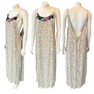 Zoe California Vintage 90s Maxi Floral Sage Green Slip Dress Low Back Medium